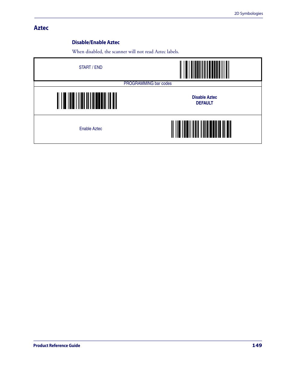 Aztec, Disable/enable aztec | Datalogic Scanning MAGELLAN 3200VSI User Manual | Page 157 / 200