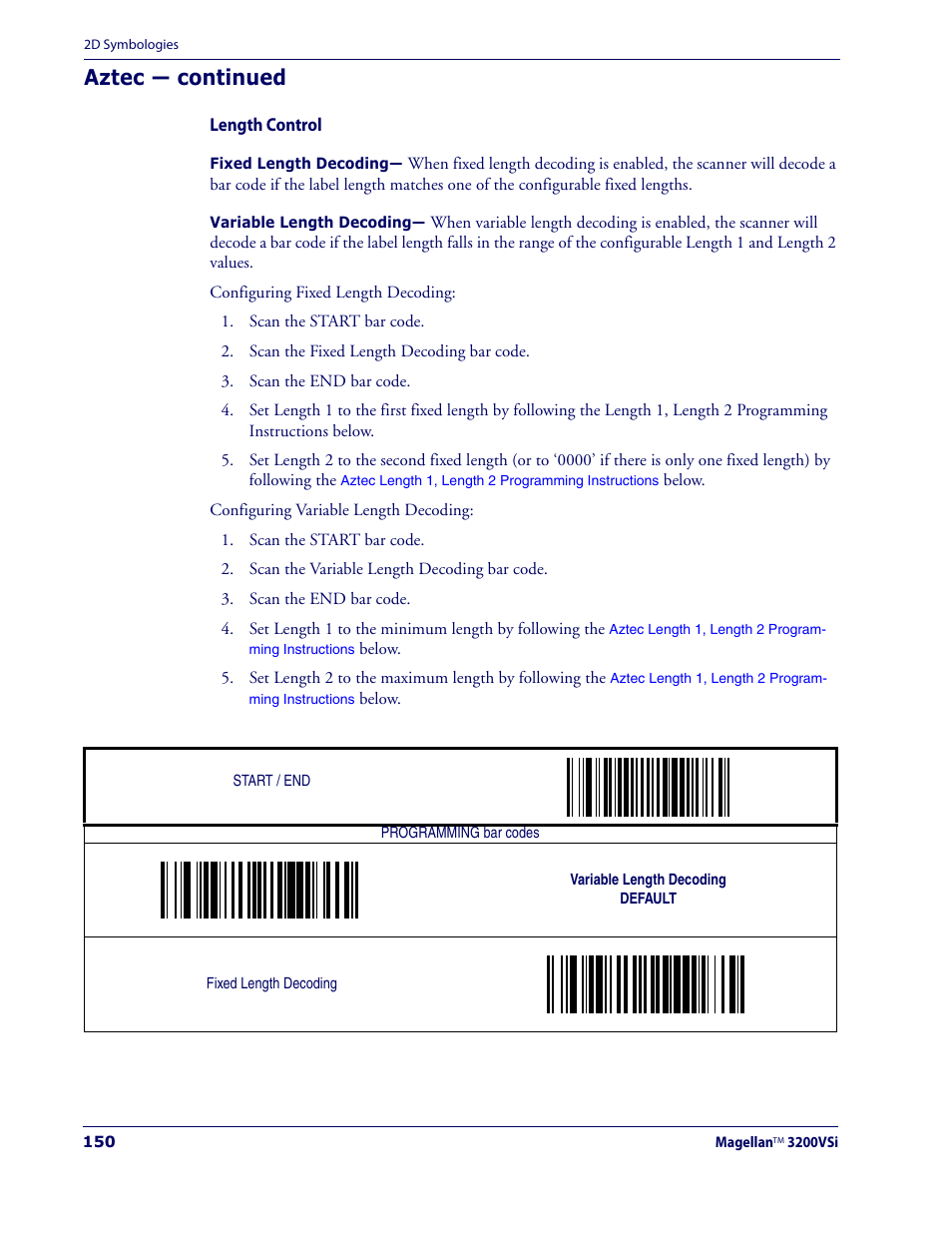 Length control, Aztec — continued | Datalogic Scanning MAGELLAN 3200VSI User Manual | Page 158 / 200