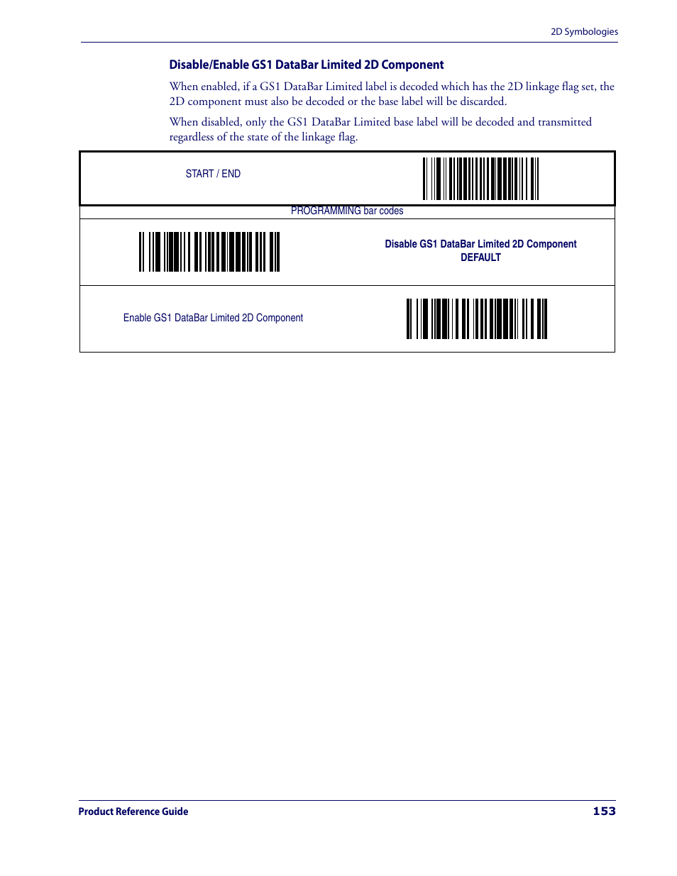 Disable/enable gs1 databar limited 2d component | Datalogic Scanning MAGELLAN 3200VSI User Manual | Page 161 / 200