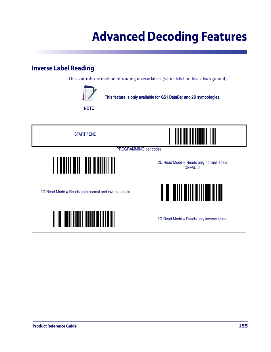 Advanced decoding features, Inverse label reading, Chapter 8. advanced decoding features | Datalogic Scanning MAGELLAN 3200VSI User Manual | Page 163 / 200