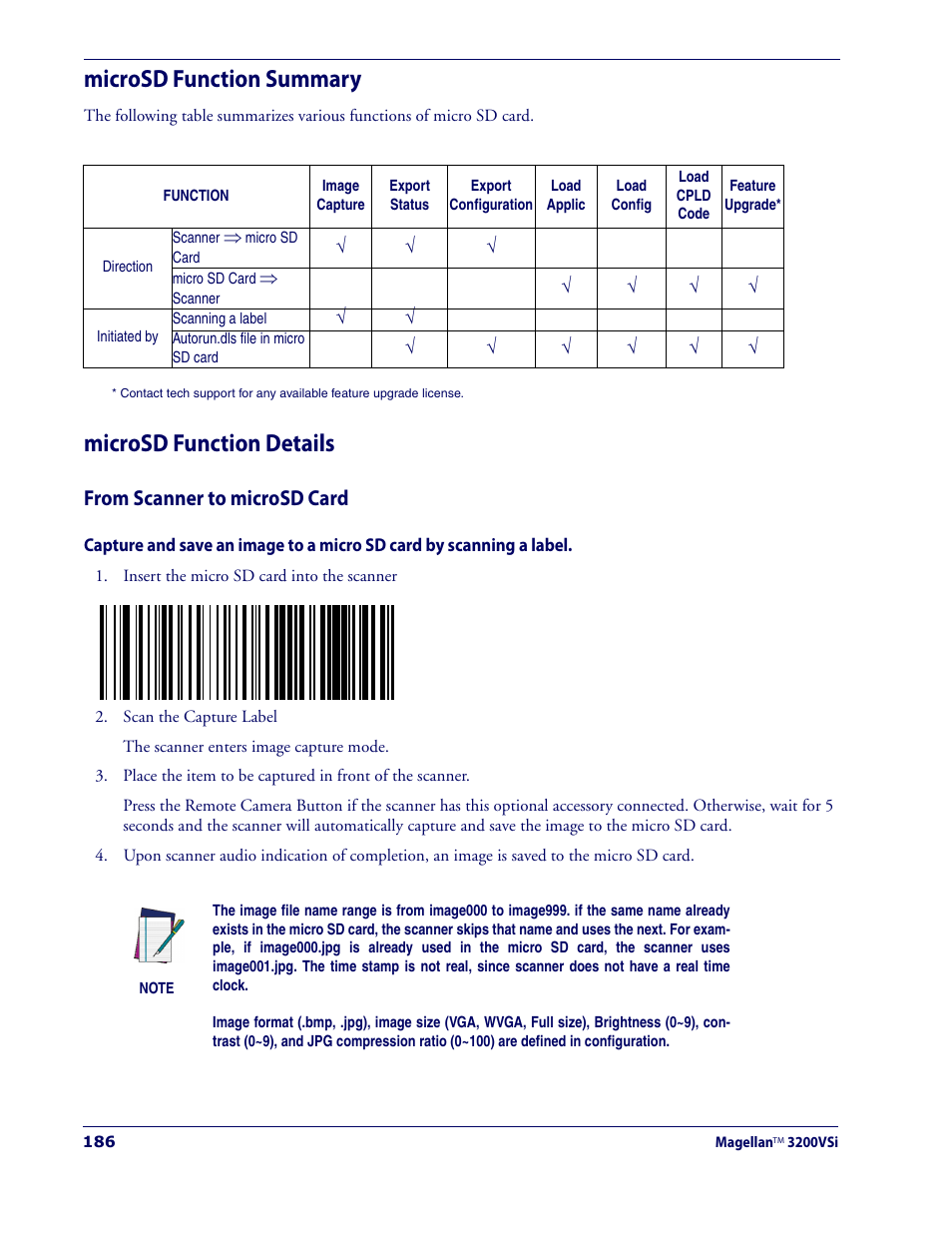 Microsd function summary, Microsd function details, From scanner to microsd card | Microsd function summary microsd function details | Datalogic Scanning MAGELLAN 3200VSI User Manual | Page 194 / 200