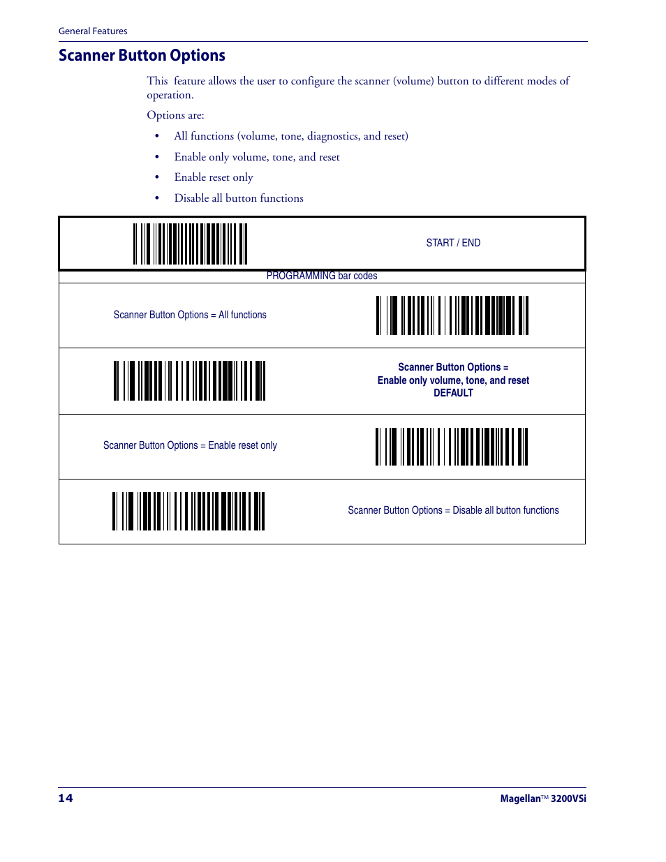 Scanner button options | Datalogic Scanning MAGELLAN 3200VSI User Manual | Page 22 / 200