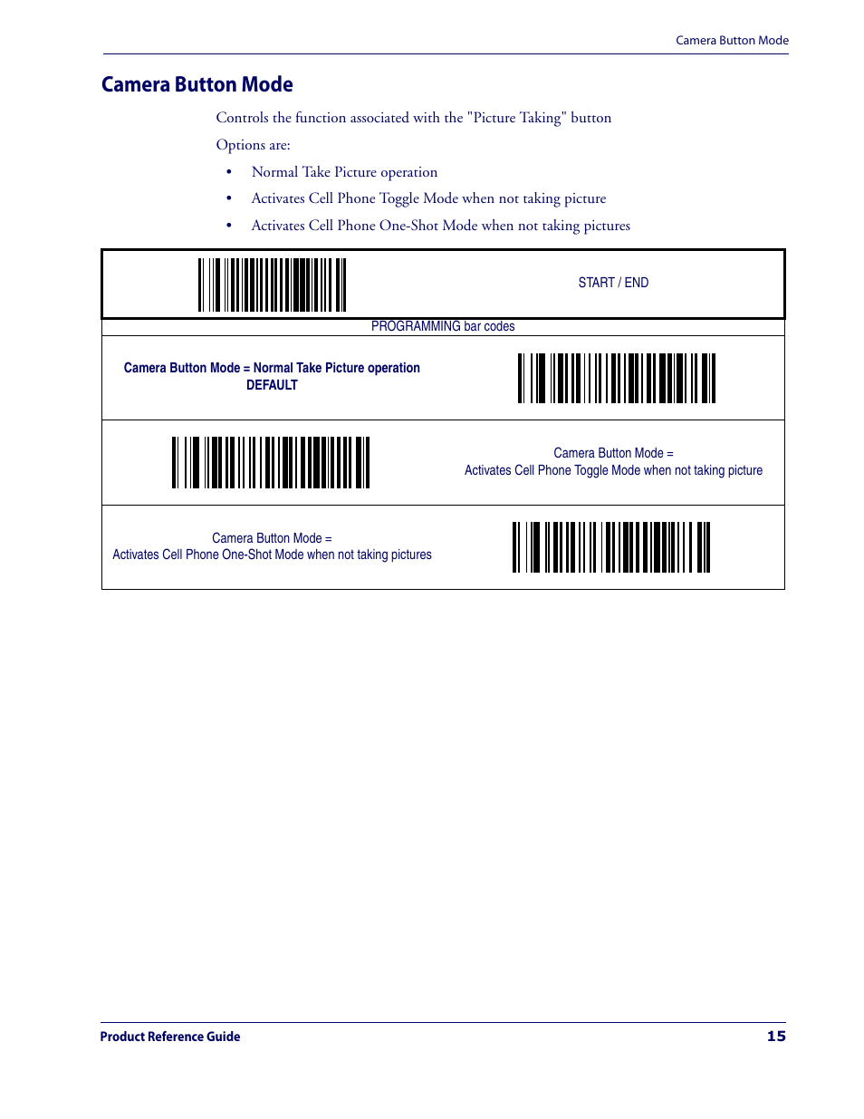 Camera button mode | Datalogic Scanning MAGELLAN 3200VSI User Manual | Page 23 / 200