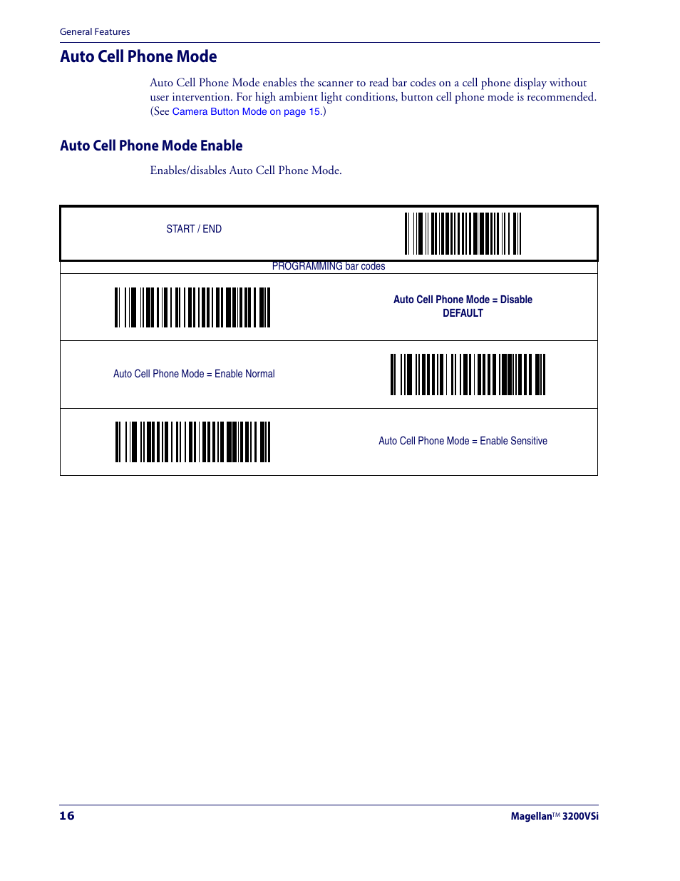 Auto cell phone mode, Auto cell phone mode enable | Datalogic Scanning MAGELLAN 3200VSI User Manual | Page 24 / 200