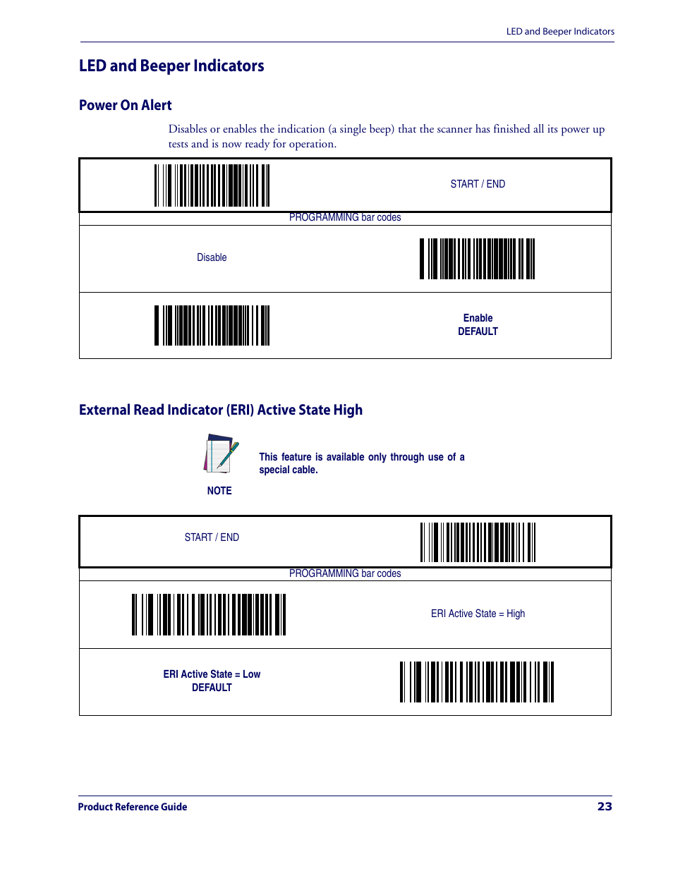 Led and beeper indicators, Power on alert, External read indicator (eri) active state high | Datalogic Scanning MAGELLAN 3200VSI User Manual | Page 31 / 200