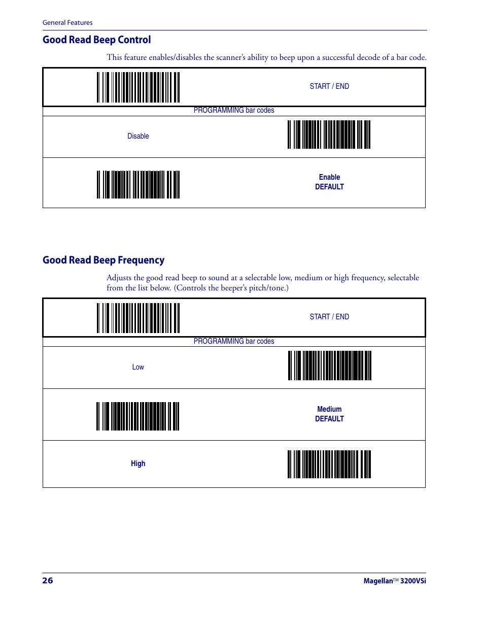 Good read beep control, Good read beep frequency, Good read beep control good read beep frequency | Datalogic Scanning MAGELLAN 3200VSI User Manual | Page 34 / 200