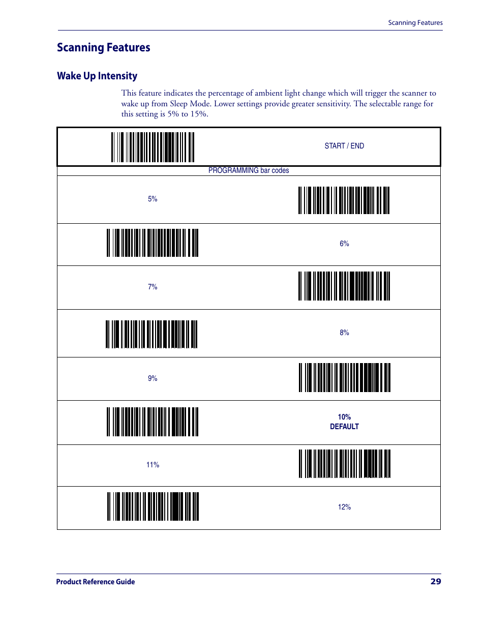 Scanning features, Wake up intensity | Datalogic Scanning MAGELLAN 3200VSI User Manual | Page 37 / 200