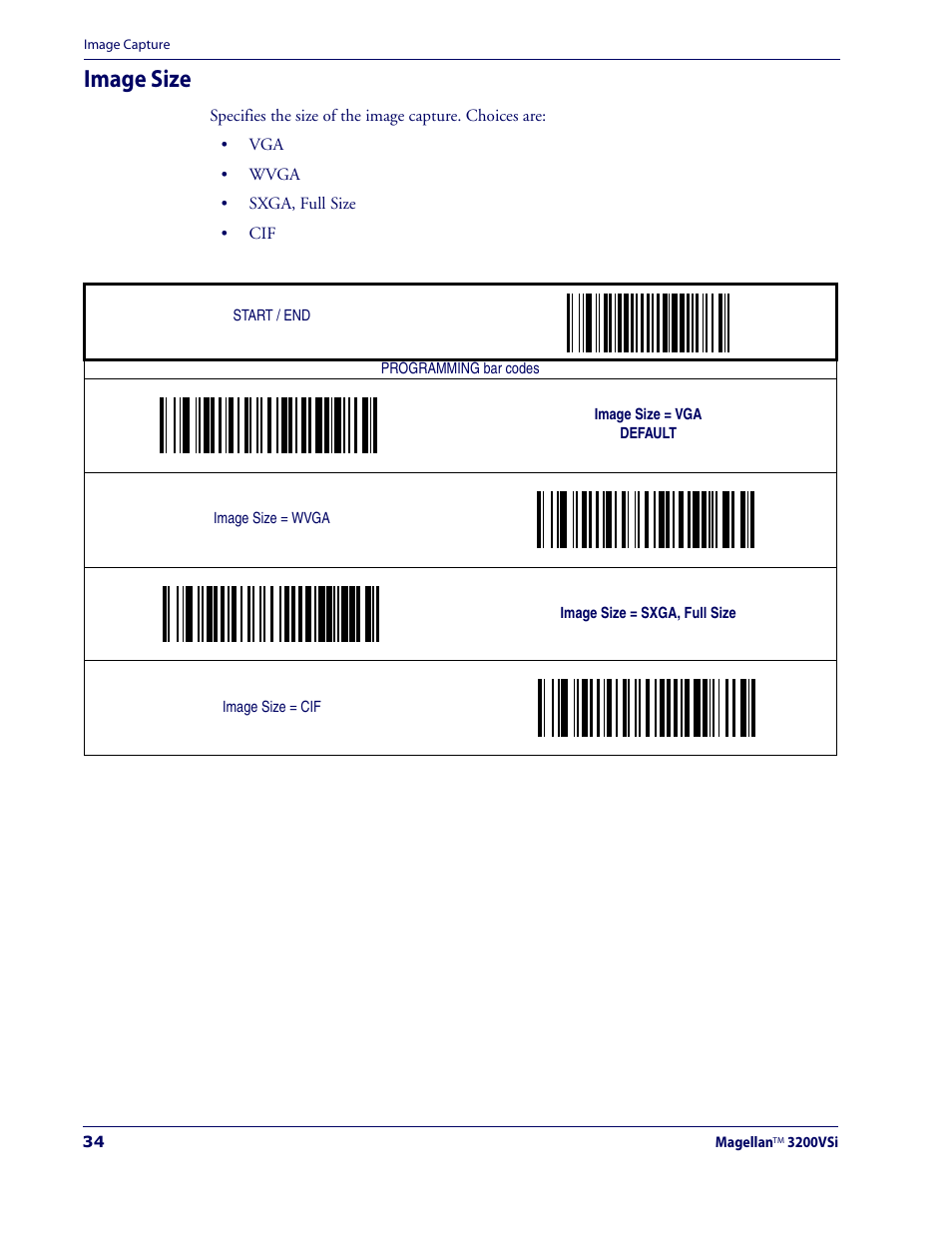 Image size | Datalogic Scanning MAGELLAN 3200VSI User Manual | Page 42 / 200