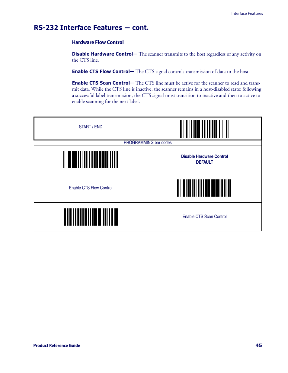 Hardware flow control, Rs-232 interface features — cont | Datalogic Scanning MAGELLAN 3200VSI User Manual | Page 53 / 200