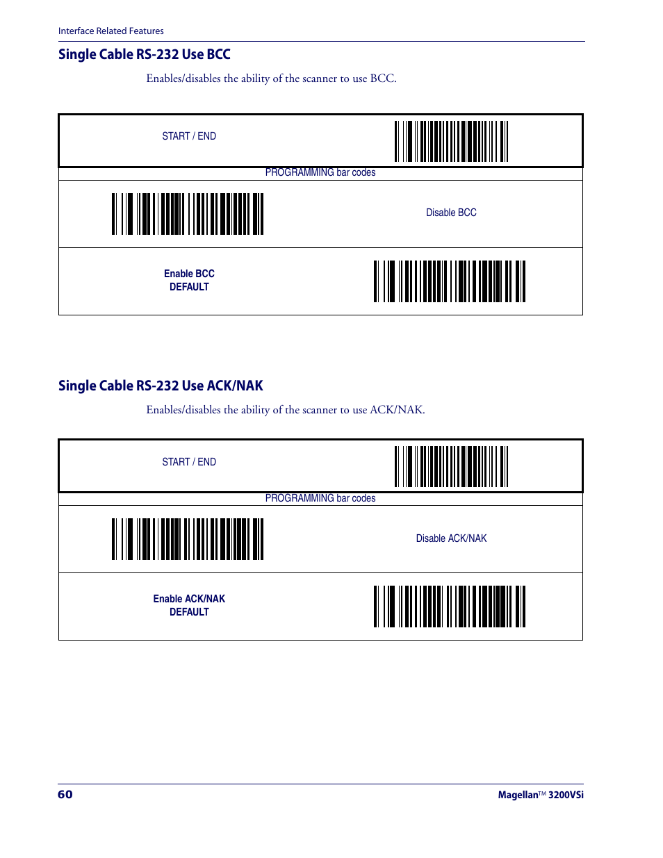 Single cable rs-232 use bcc, Single cable rs-232 use ack/nak | Datalogic Scanning MAGELLAN 3200VSI User Manual | Page 68 / 200