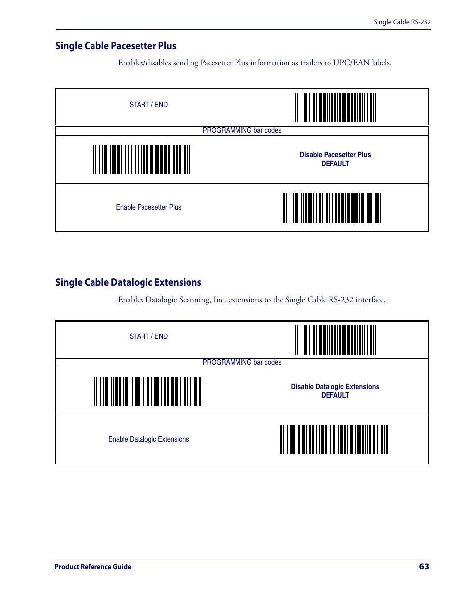 Single cable pacesetter plus, Single cable datalogic extensions | Datalogic Scanning MAGELLAN 3200VSI User Manual | Page 71 / 200