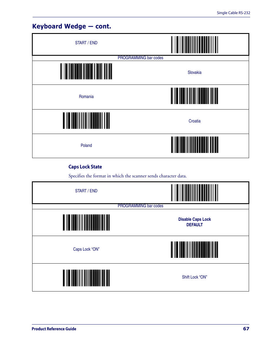 Caps lock state, Keyboard wedge — cont | Datalogic Scanning MAGELLAN 3200VSI User Manual | Page 75 / 200