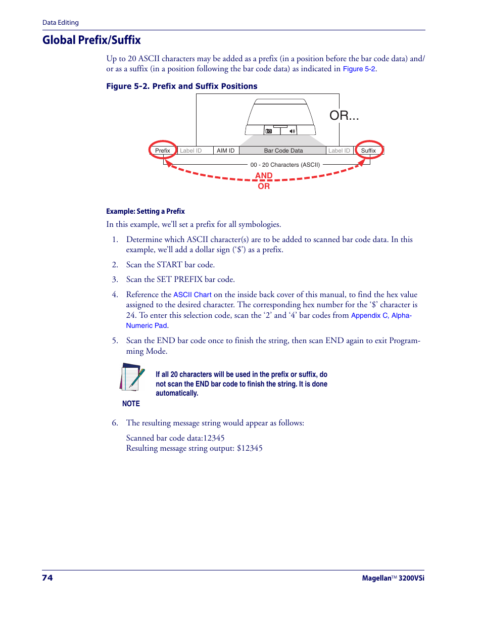 Global prefix/suffix | Datalogic Scanning MAGELLAN 3200VSI User Manual | Page 82 / 200