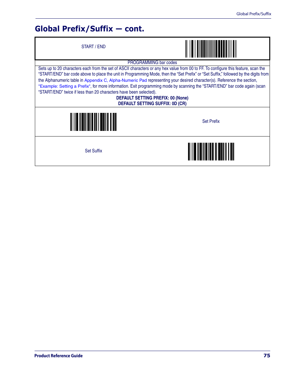 Global prefix/suffix — cont | Datalogic Scanning MAGELLAN 3200VSI User Manual | Page 83 / 200