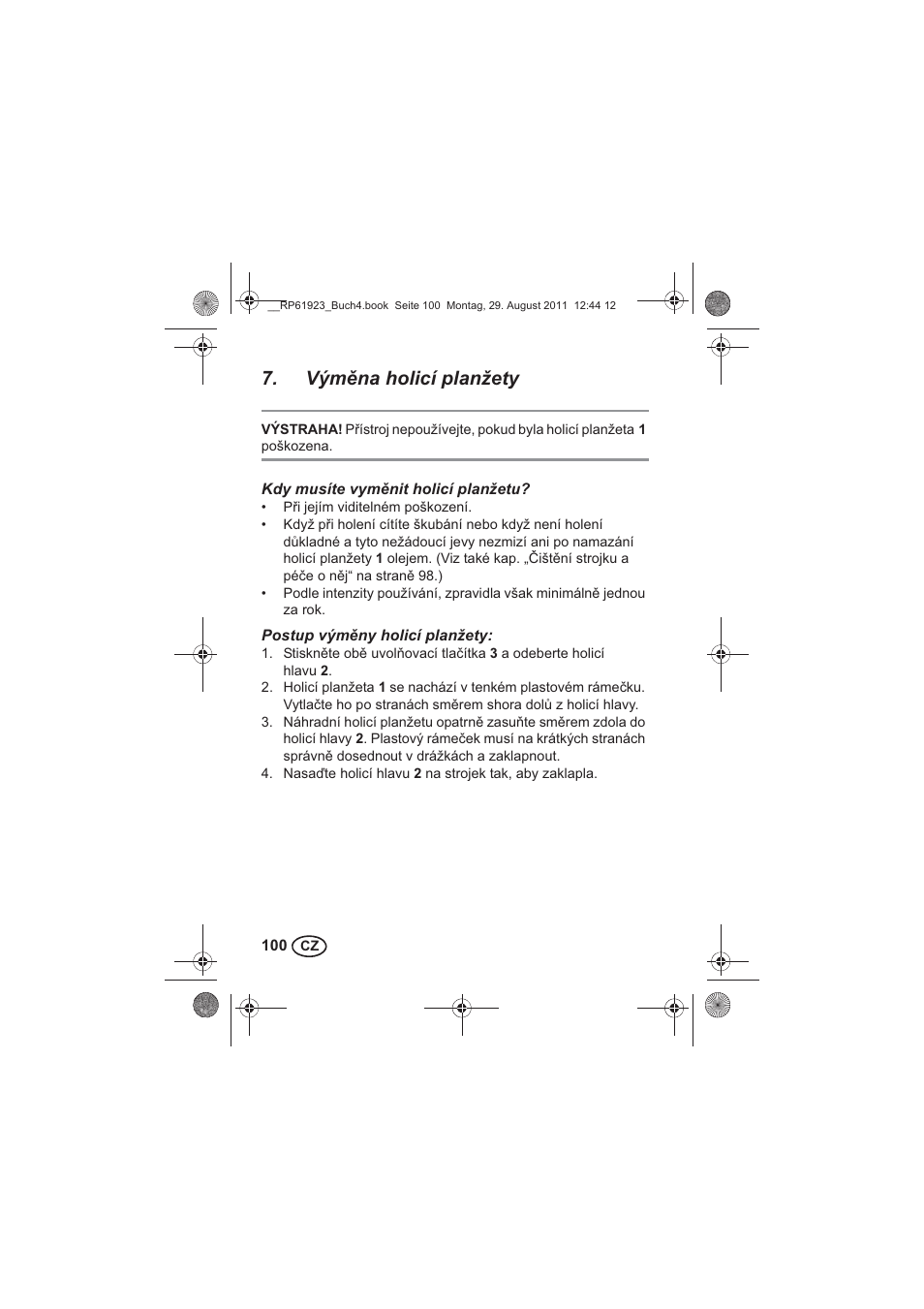 Výmna holicí planžety | Silvercrest SDR 1000 A1 User Manual | Page 102 / 154