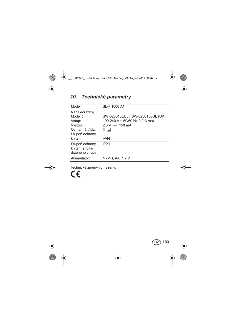 Technické parametry | Silvercrest SDR 1000 A1 User Manual | Page 105 / 154