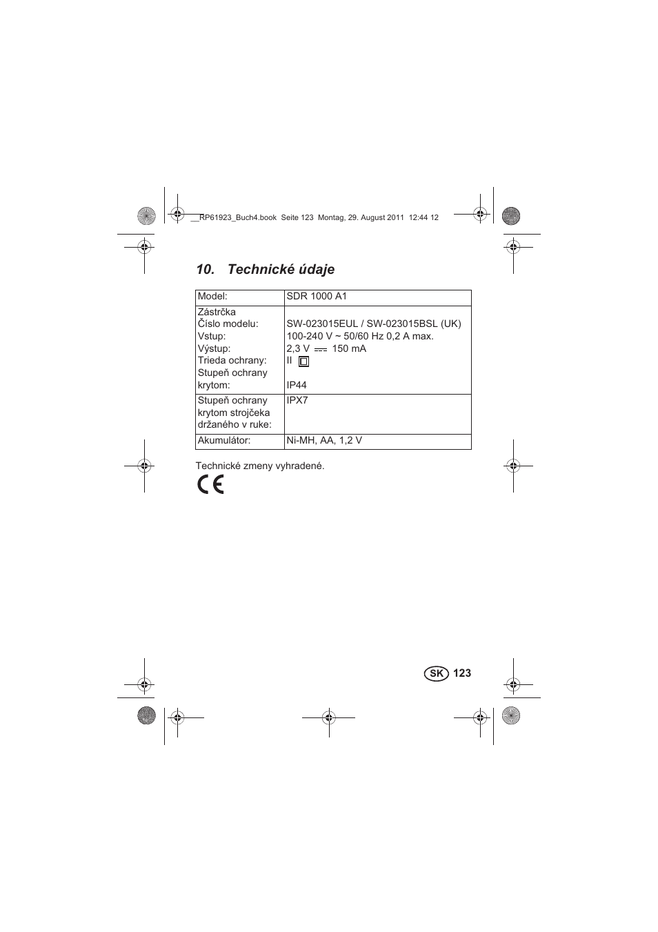 Technické údaje | Silvercrest SDR 1000 A1 User Manual | Page 125 / 154