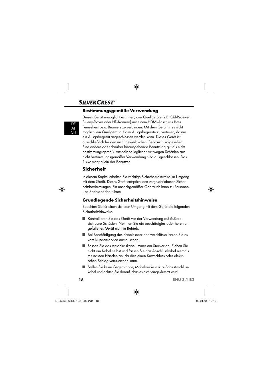 Sicherheit, Bestimmungsgemäße verwendung, Grundlegende sicherheitshinweise | Silvercrest SHU 3.1 B2 User Manual | Page 21 / 46