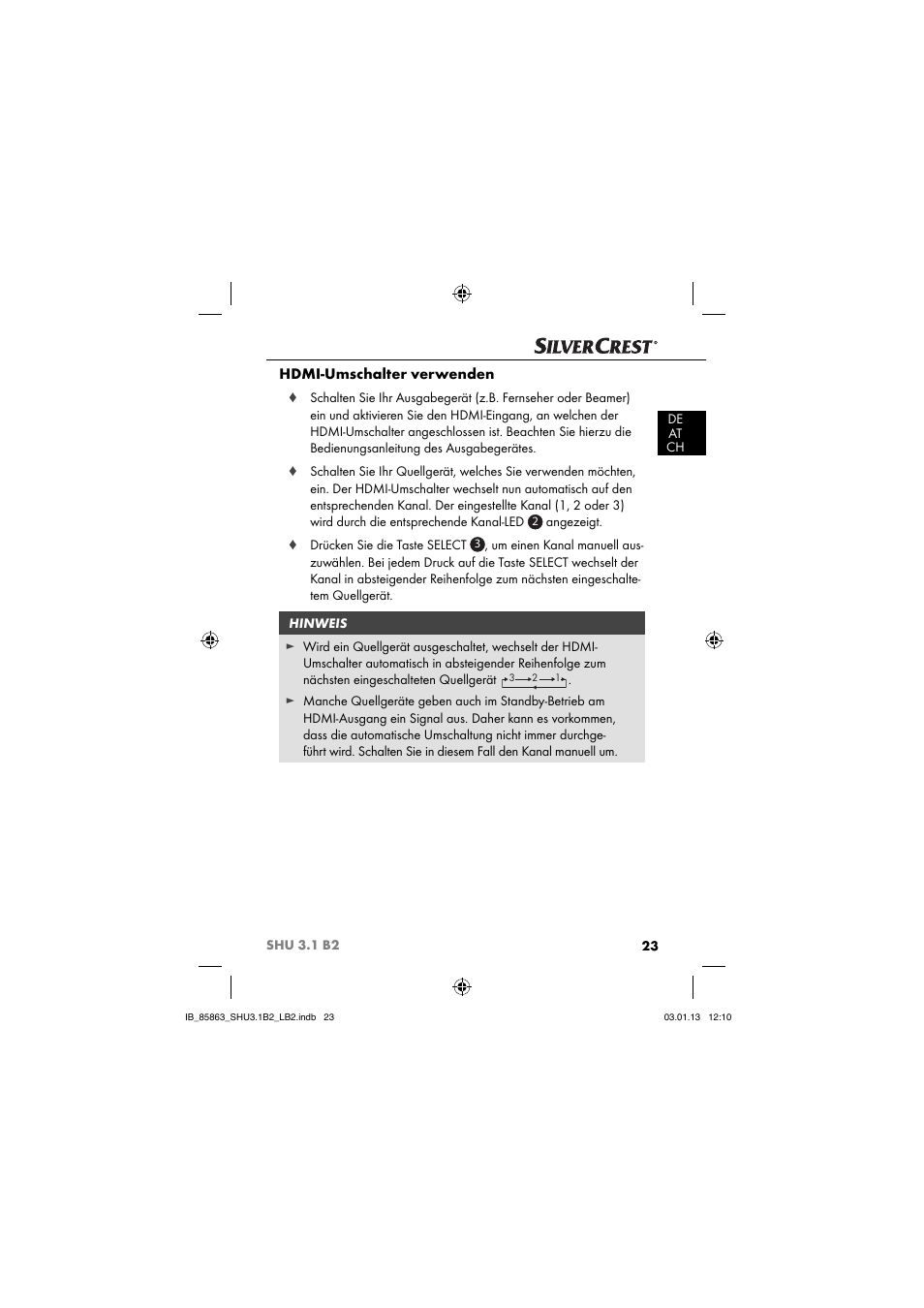 Hdmi-umschalter verwenden | Silvercrest SHU 3.1 B2 User Manual | Page 26 / 46