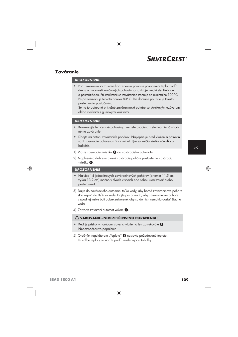 Zaváranie | Silvercrest SEAD 1800 A1 User Manual | Page 111 / 141