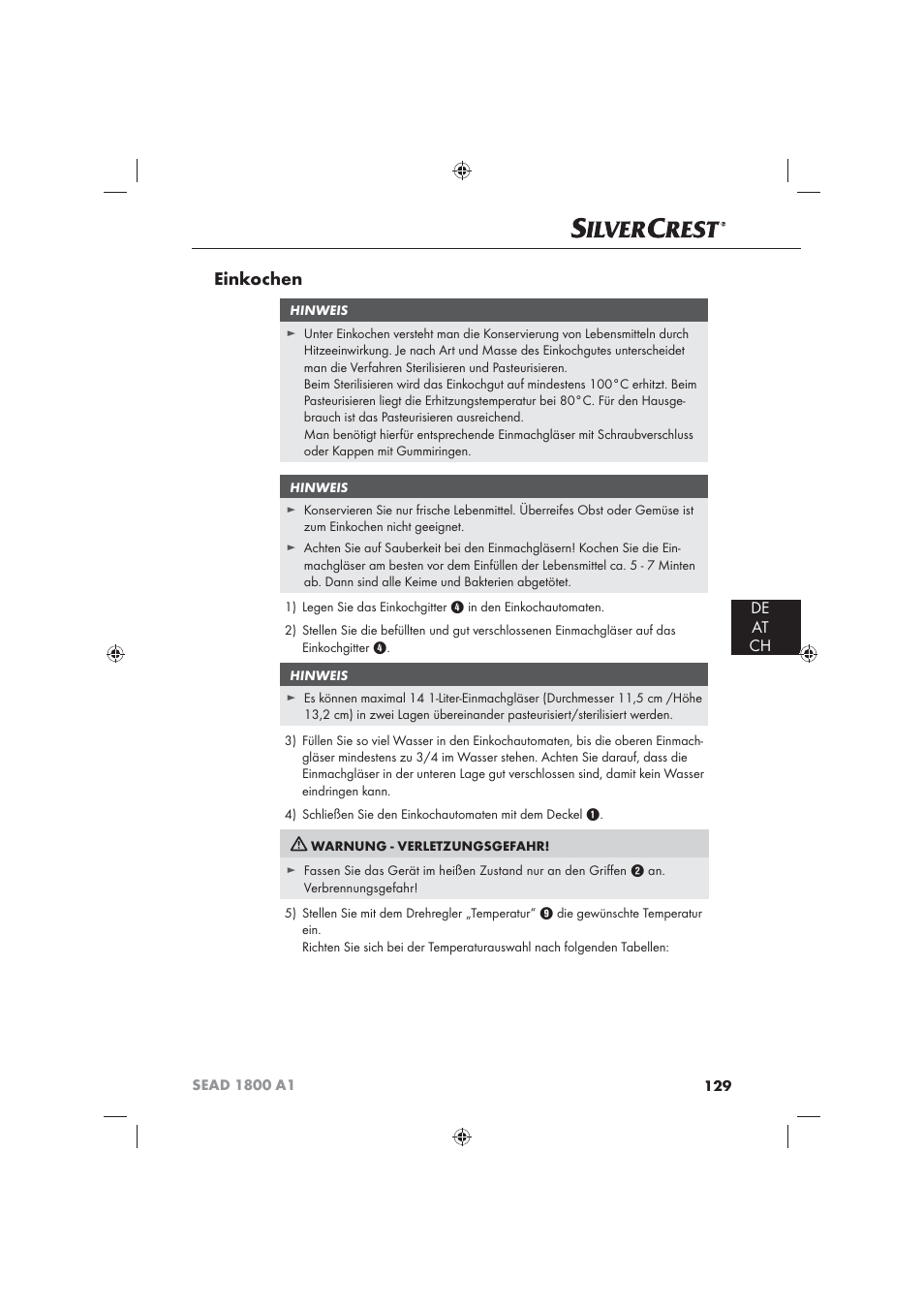 Einkochen, De at ch | Silvercrest SEAD 1800 A1 User Manual | Page 131 / 141