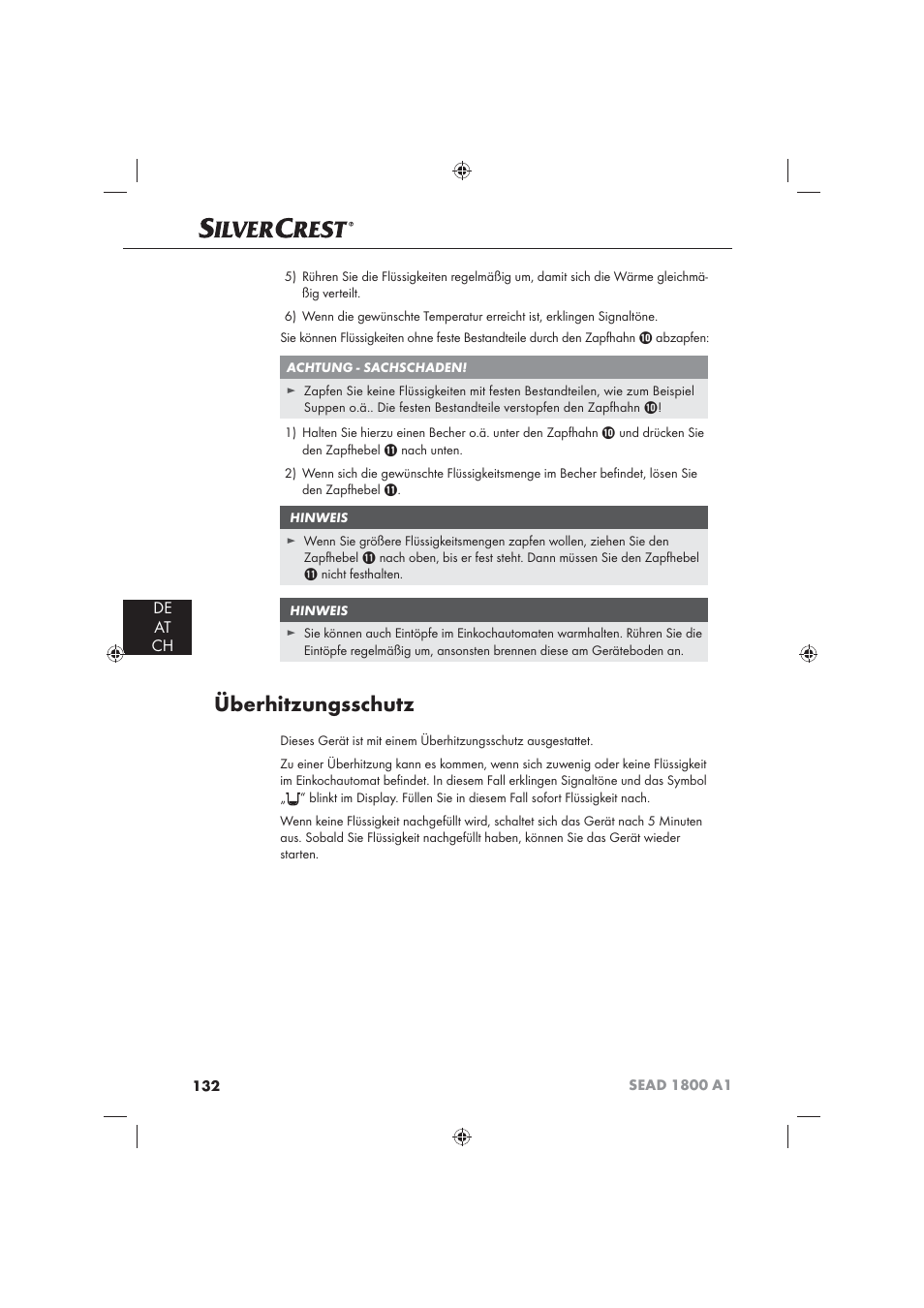 Überhitzungsschutz, De at ch | Silvercrest SEAD 1800 A1 User Manual | Page 134 / 141