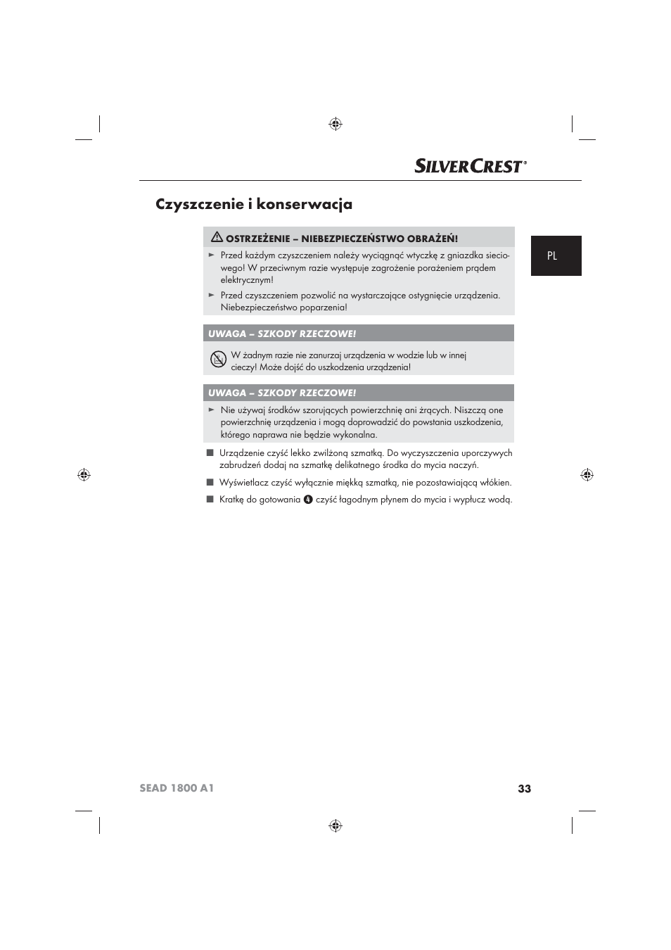 Czyszczenie i konserwacja | Silvercrest SEAD 1800 A1 User Manual | Page 35 / 141