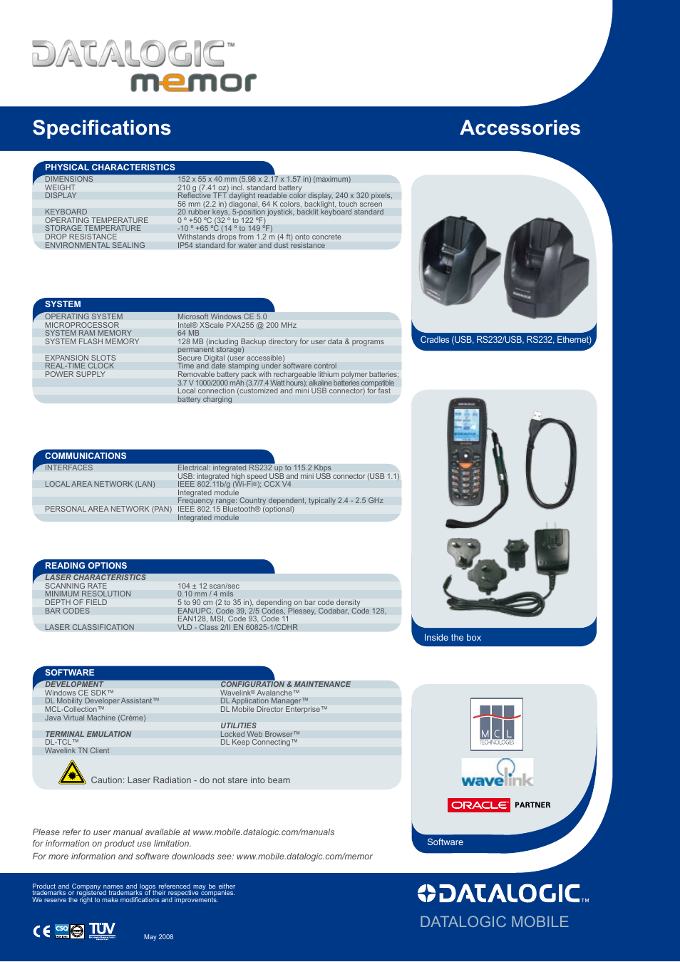 Specifications accessories, Datalogic mobile | Datalogic Scanning Memor User Manual | Page 2 / 2