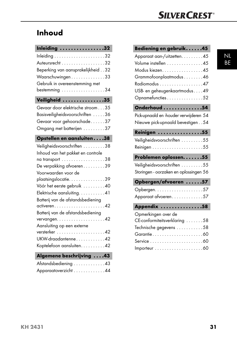 Inhoud | Silvercrest KH 2431 User Manual | Page 34 / 124