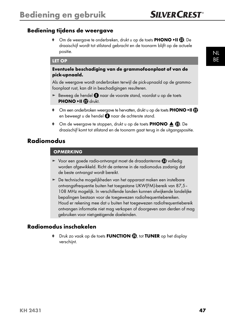 Bediening en gebruik, Radiomodus | Silvercrest KH 2431 User Manual | Page 50 / 124