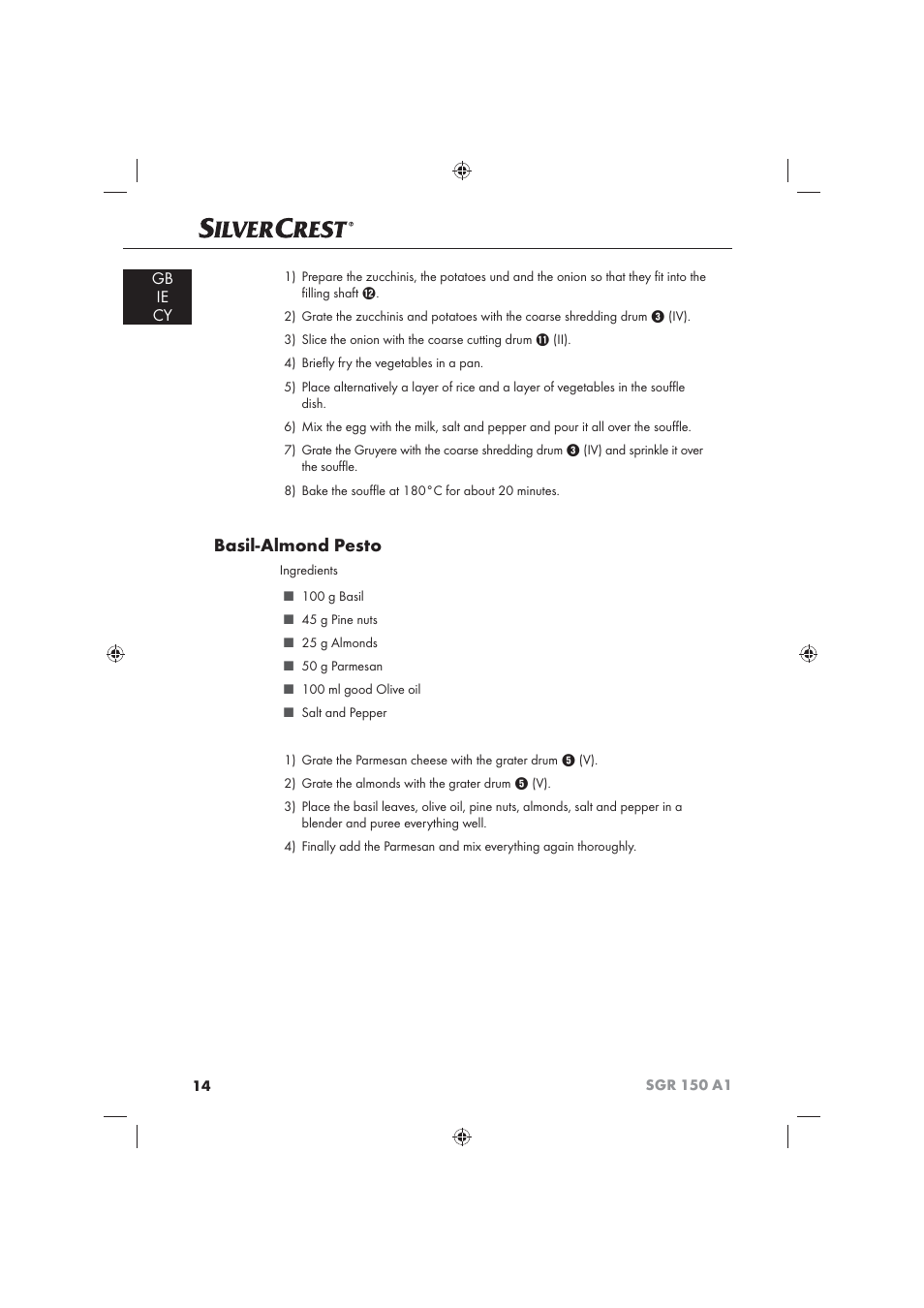 Basil-almond pesto, Gb ie cy | Silvercrest SGR 150 A1 User Manual | Page 16 / 30