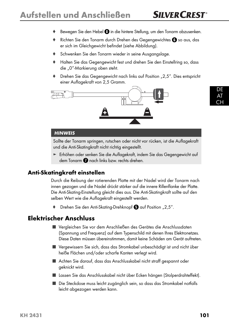 Aufstellen und anschließen, Elektrischer anschluss | Silvercrest KH 2431 User Manual | Page 104 / 124