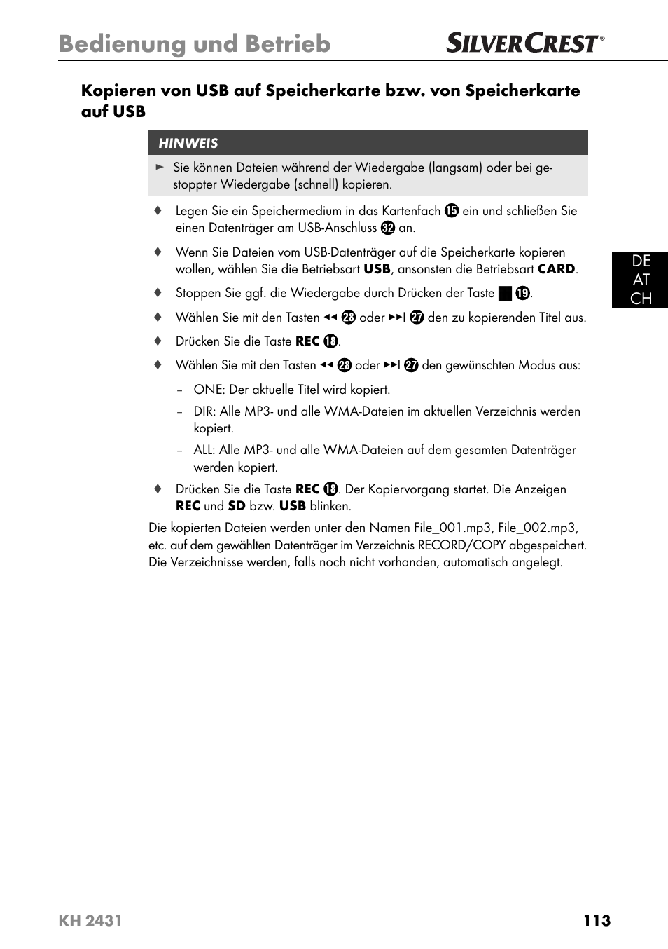 Bedienung und betrieb | Silvercrest KH 2431 User Manual | Page 116 / 124