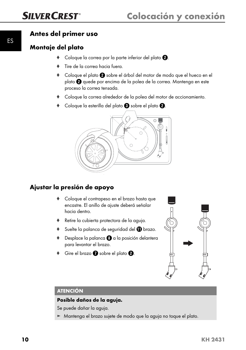 Colocación y conexión, Antes del primer uso | Silvercrest KH 2431 User Manual | Page 13 / 124