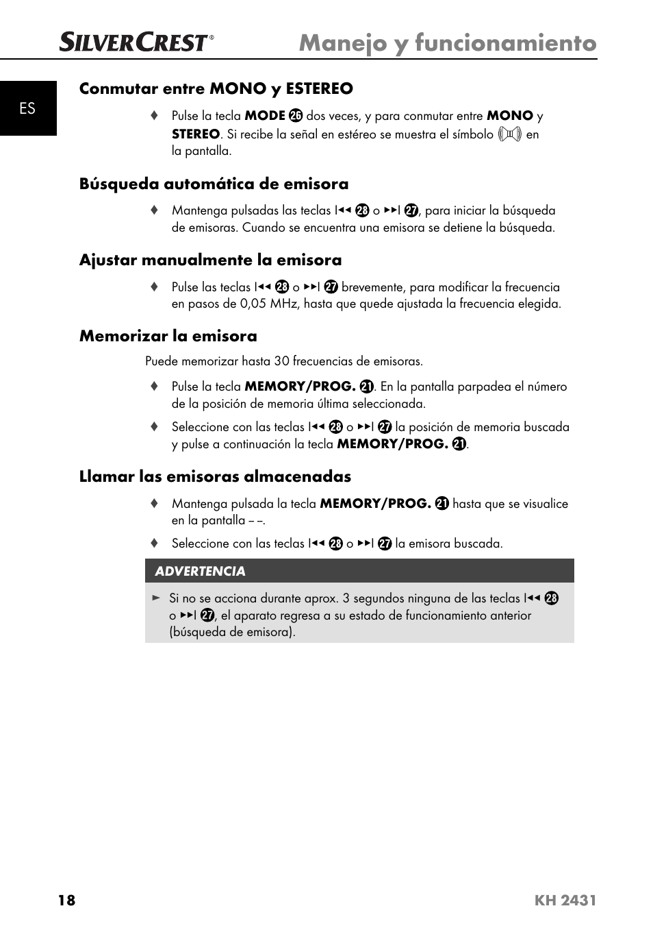 Manejo y funcionamiento | Silvercrest KH 2431 User Manual | Page 21 / 124