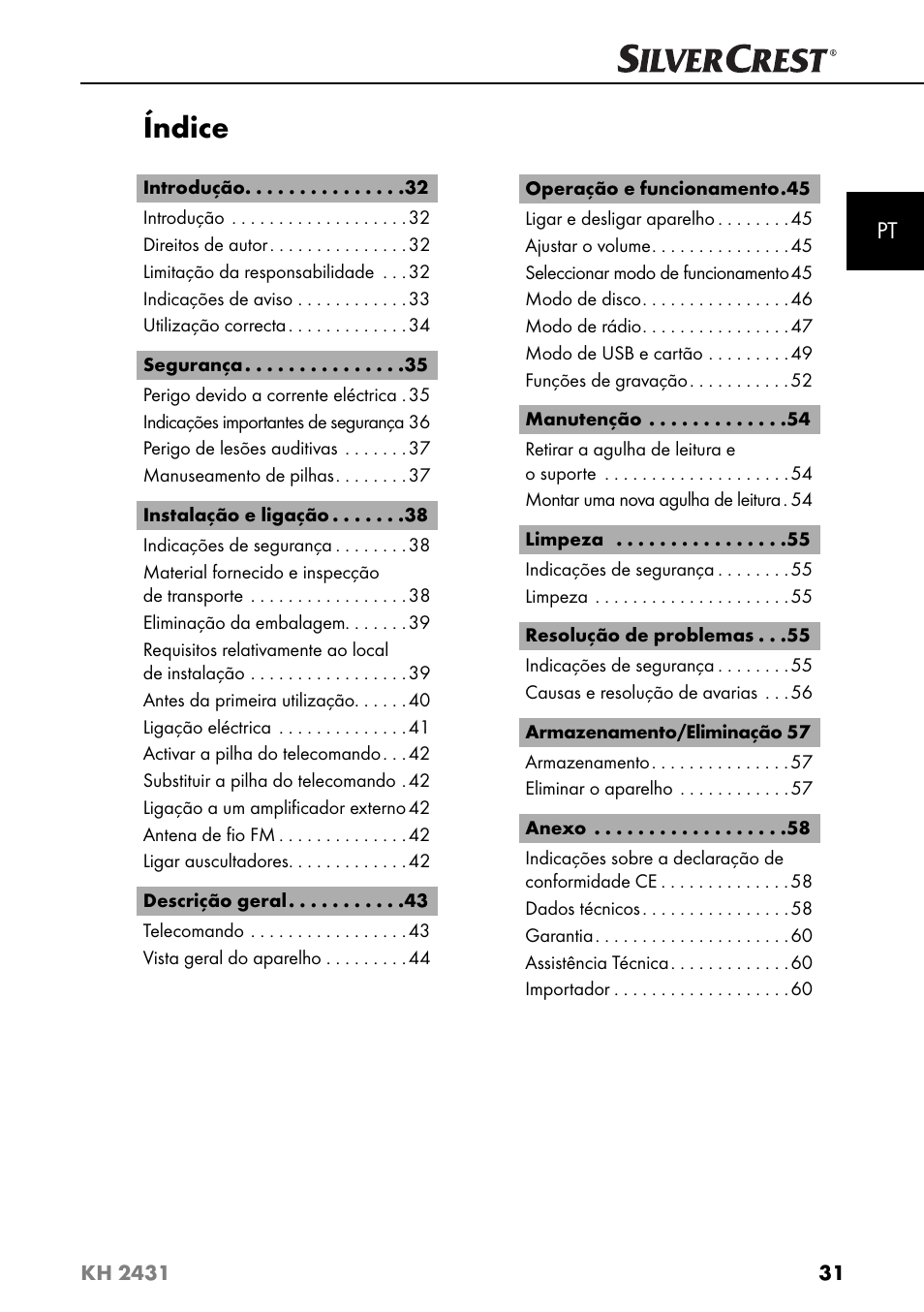 Índice | Silvercrest KH 2431 User Manual | Page 34 / 124