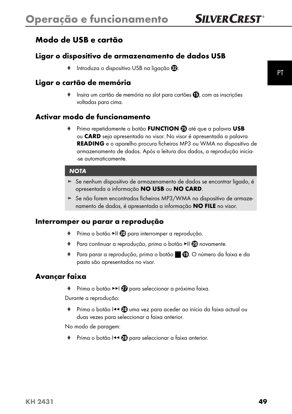 Operação e funcionamento, Modo de usb e cartão | Silvercrest KH 2431 User Manual | Page 52 / 124