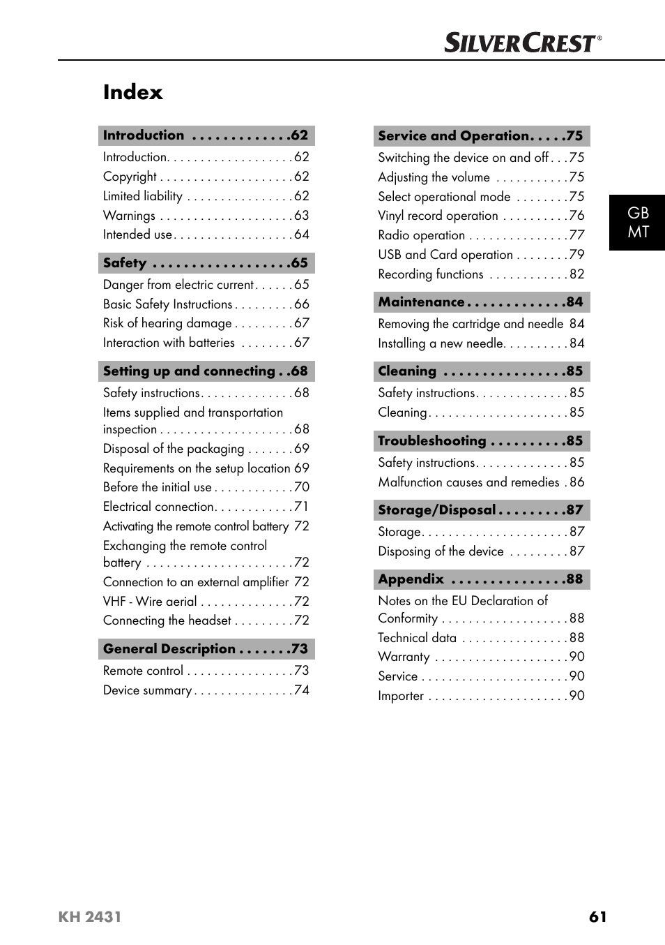 Index | Silvercrest KH 2431 User Manual | Page 64 / 124