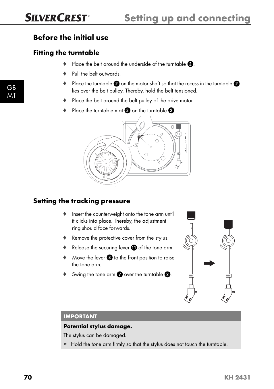 Setting up and connecting, Before the initial use | Silvercrest KH 2431 User Manual | Page 73 / 124