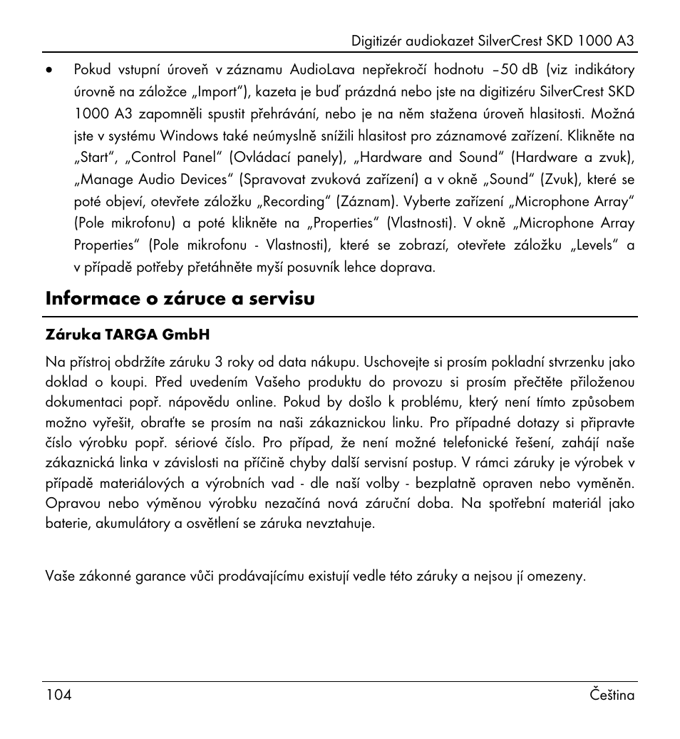 Informace o záruce a servisu | Silvercrest SKD 1000 A3 User Manual | Page 106 / 134