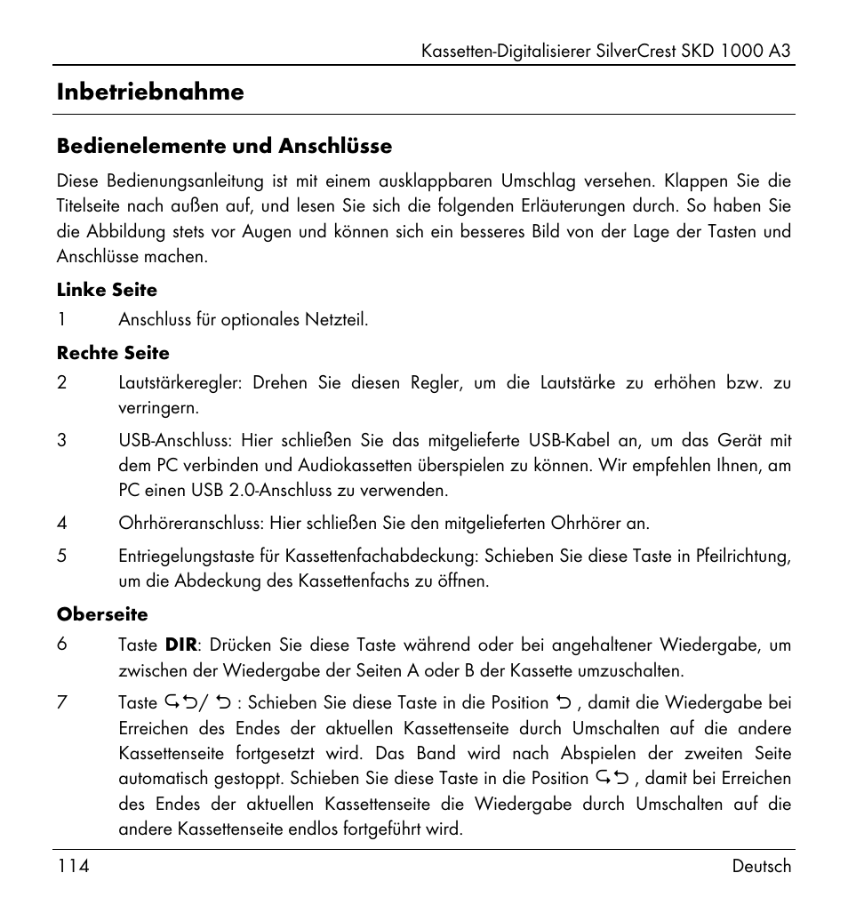 Inbetriebnahme | Silvercrest SKD 1000 A3 User Manual | Page 116 / 134