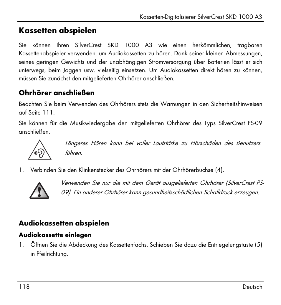 Kassetten abspielen | Silvercrest SKD 1000 A3 User Manual | Page 120 / 134