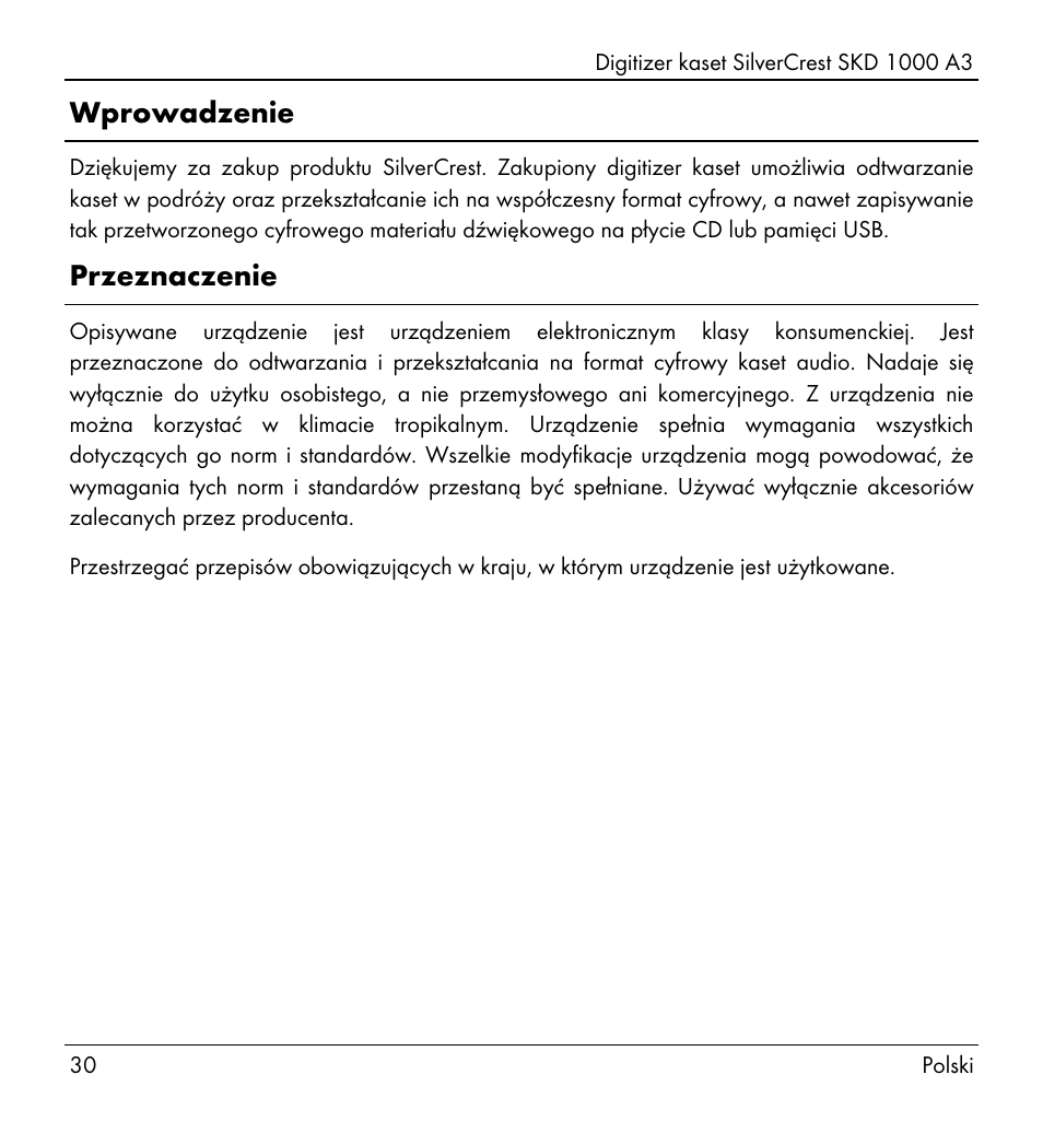 Wprowadzenie, Przeznaczenie | Silvercrest SKD 1000 A3 User Manual | Page 32 / 134