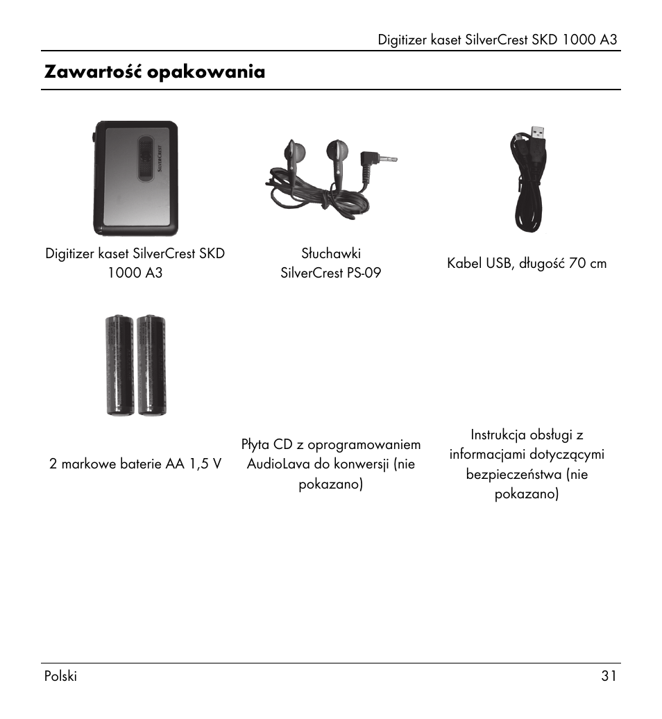 Zawartość opakowania | Silvercrest SKD 1000 A3 User Manual | Page 33 / 134