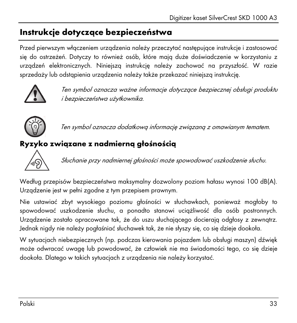 Instrukcje dotyczące bezpieczeństwa | Silvercrest SKD 1000 A3 User Manual | Page 35 / 134