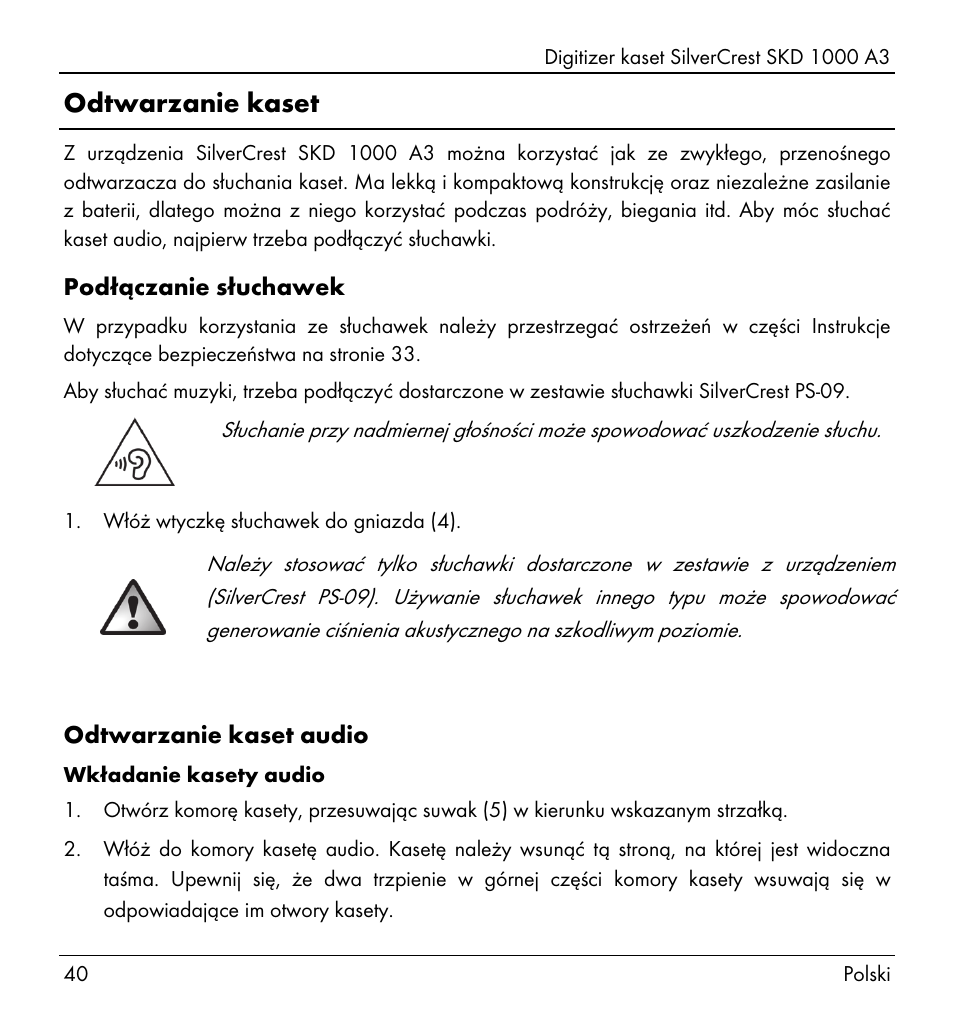 Odtwarzanie kaset | Silvercrest SKD 1000 A3 User Manual | Page 42 / 134
