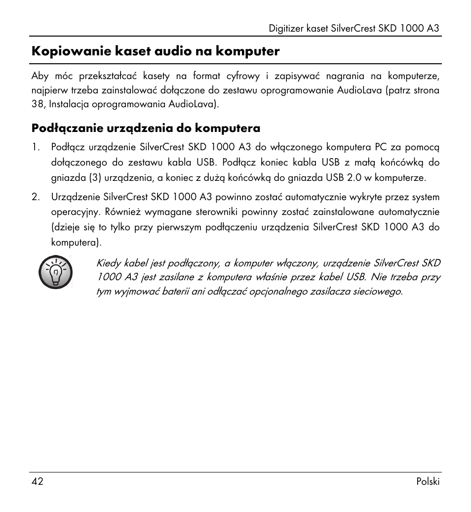 Kopiowanie kaset audio na komputer | Silvercrest SKD 1000 A3 User Manual | Page 44 / 134
