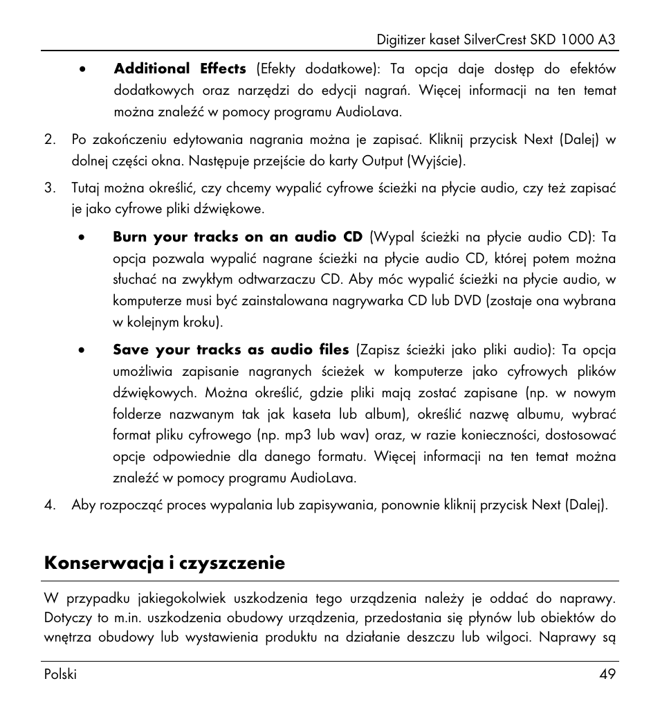 Konserwacja i czyszczenie | Silvercrest SKD 1000 A3 User Manual | Page 51 / 134