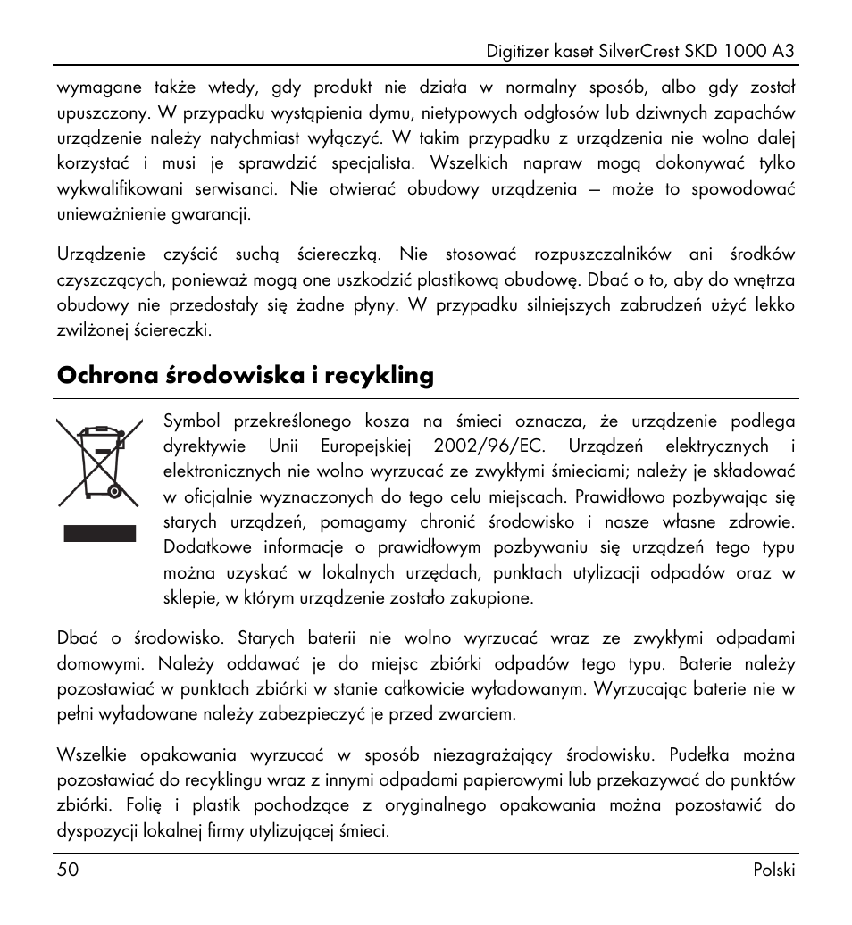 Ochrona środowiska i recykling | Silvercrest SKD 1000 A3 User Manual | Page 52 / 134