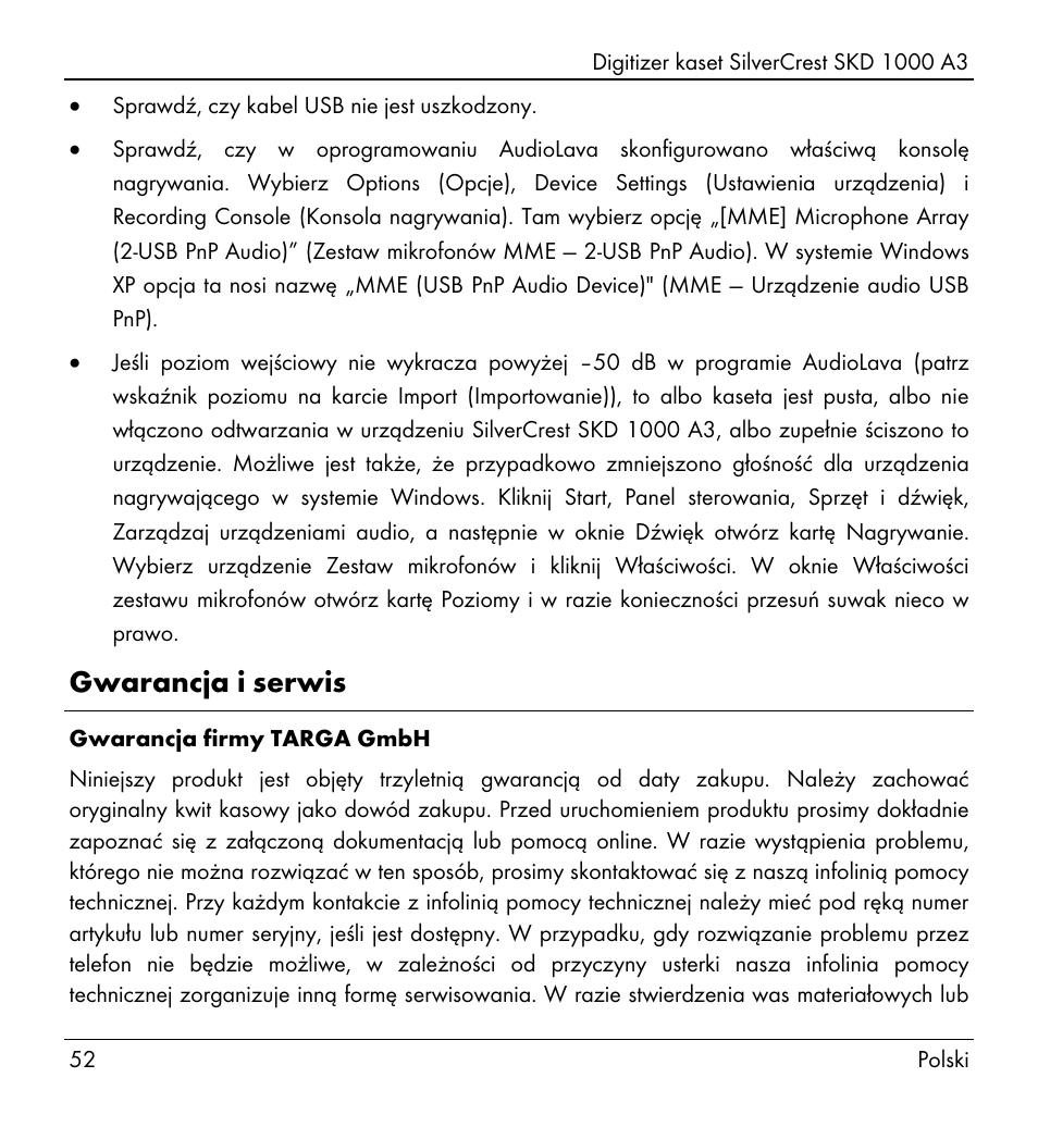 Gwarancja i serwis | Silvercrest SKD 1000 A3 User Manual | Page 54 / 134